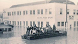 Duck boat with passengers downtown Kalama Washington flood of 1948